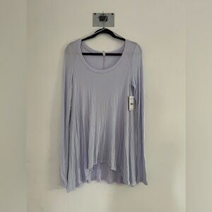 Free People Womens Ribbed Knit Slouch Fit Tee Shirt Long Sleeve Purple